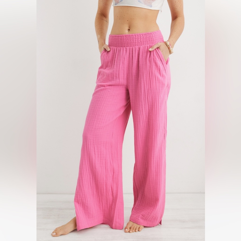 Aerie High Waisted Pool to Party Pants in color Lip Gloss
